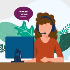 Illustration depicting a person working in a support centre.